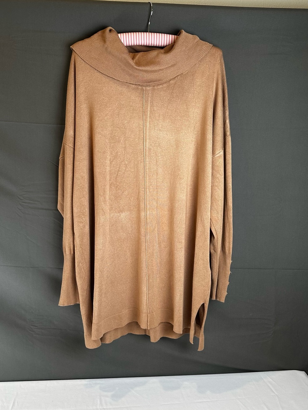 Anne Klein Camel Brown Cowl Neck Tunic Sweater